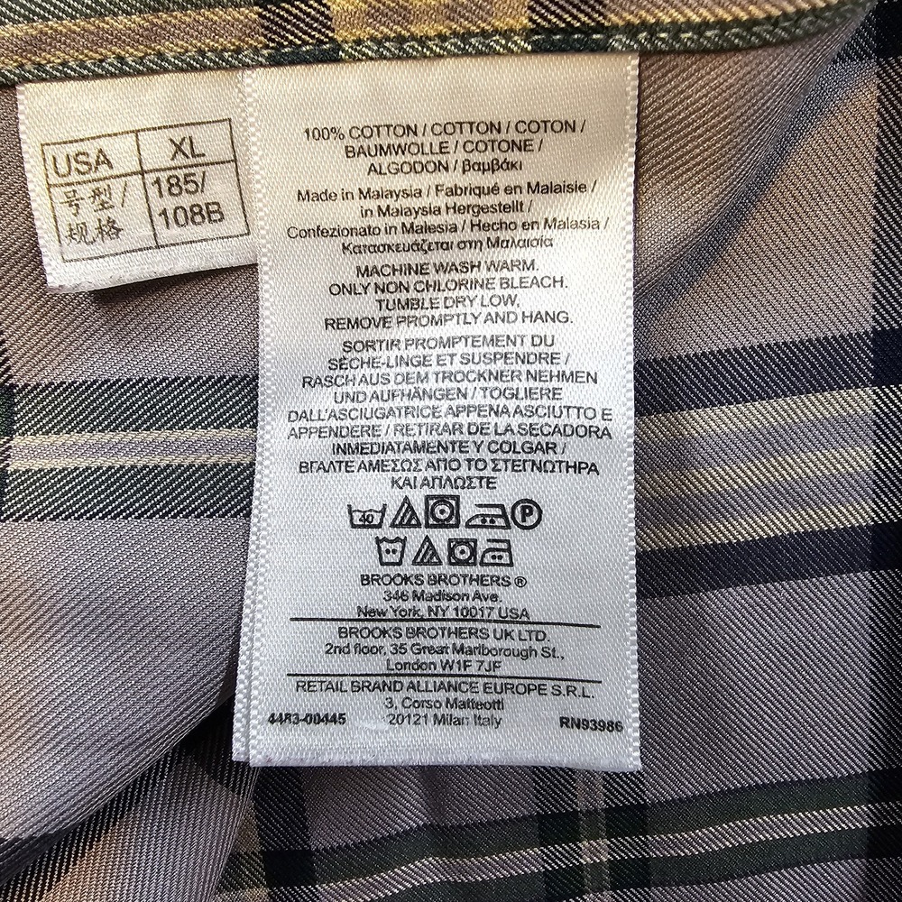 Brooks Brothers Mens XL Plaid Button Down Shirt 100% Cotton Non Iron Gray Green - Picture 4 of 8